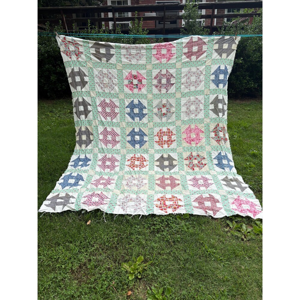 Vintage Handmade Quilt Top Cottagecore Patchwork Farmhouse Antique Quilt TOP